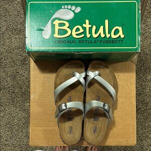 Birkenstock Silver and Brown Sandals for Effortless Style